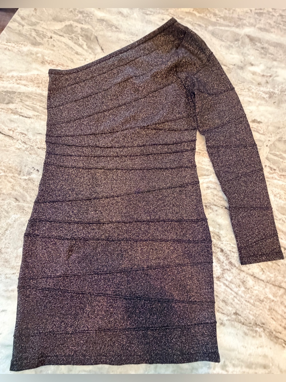 WOW Couture Black Bronze Metallic One Shoulder Bodycon Dress Medium